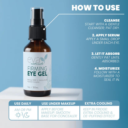 Eva Naturals Eye Gel for Dark Circles, Bags & Puffiness - Anti-Aging Peptide Serum with Hyaluronic Acid & Botanicals (1 oz)