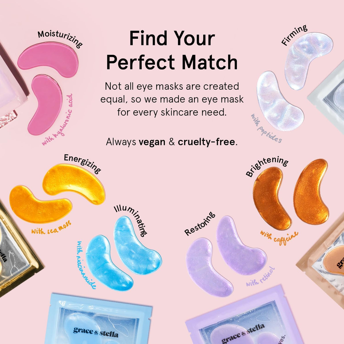 grace & stella Peptide & White Under Eye Patches - 6 Pairs - Firming Gel Masks with Niacinamide & Rice Extract