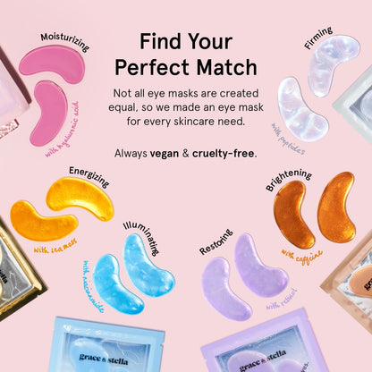 grace & stella Peptide & White Under Eye Patches - 6 Pairs - Firming Gel Masks with Niacinamide & Rice Extract
