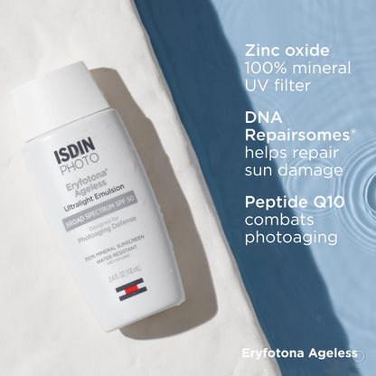 ISDIN Eryfotona Ageless SPF 50 (3.4 Fl Oz) - Tinted Mineral Sunscreen for Face with Zinc Oxide - Anti-Aging Sunscreen with DNA Repairsomes & Vitamin E - No White Cast, Dermatologist Recommended