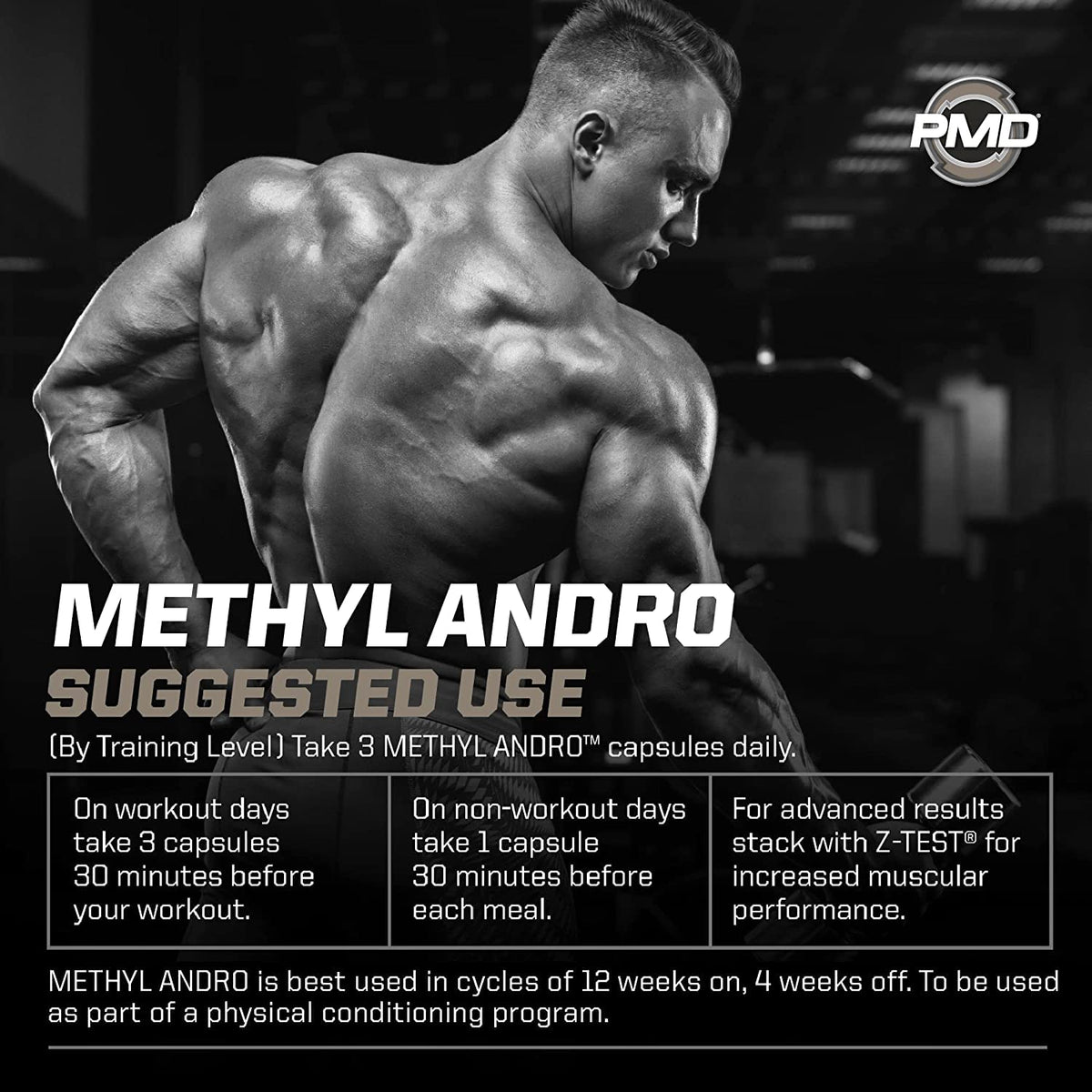 PMD Methyl Andro Hardcore Testosterone Support for Men - Lean Muscle, Strength & Workout Performance Supplement - 90 Capsules
