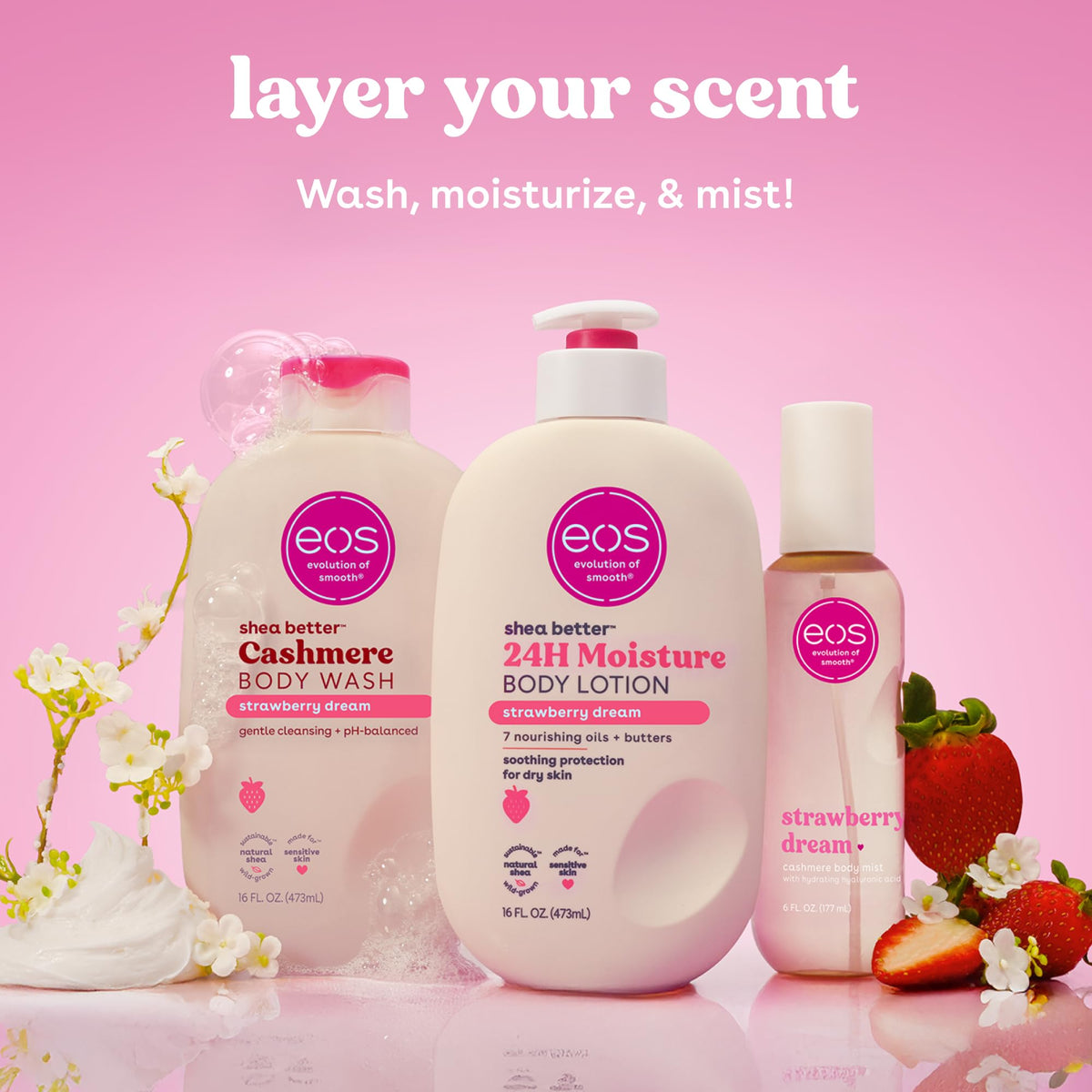 eos Cashmere Body Wash Strawberry Dreams 16 fl oz - Moisturizing Creamy Gel with Shea Butter