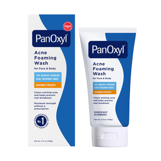 PanOxyl 10% Benzoyl Peroxide Acne Foaming Wash, Maximum Strength, Daily Acne-Fighting Face and Body Cleanser, Face Wash to Clear - 5.5 Oz