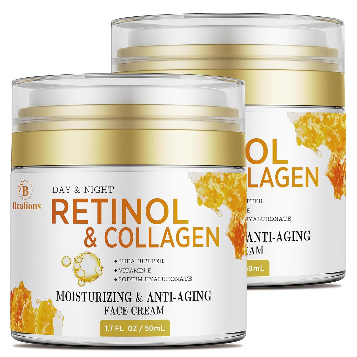 Retinol Cream for Face Anti Aging: Wrinkle Cream for Face Neck with Collagen Hyaluronic Acid - Night Moisturizer for Men Women - Facial Skin Care Gift for Mom Dad Sister (2 Packs)