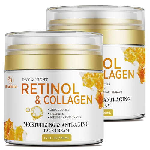 Retinol Cream for Face Anti Aging: Wrinkle Cream for Face Neck with Collagen Hyaluronic Acid - Night Moisturizer for Men Women - Facial Skin Care Gift for Mom Dad Sister (2 Packs)