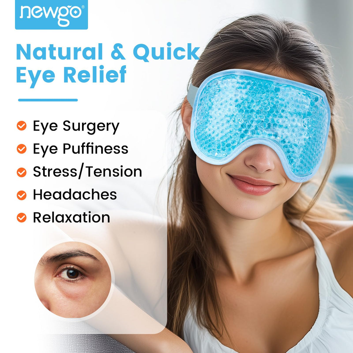 NEWGO Cooling Eye Mask - Cold Ice Pack for Puffy Eyes, Dark Circles, Headache & Stress Relief (Blue)