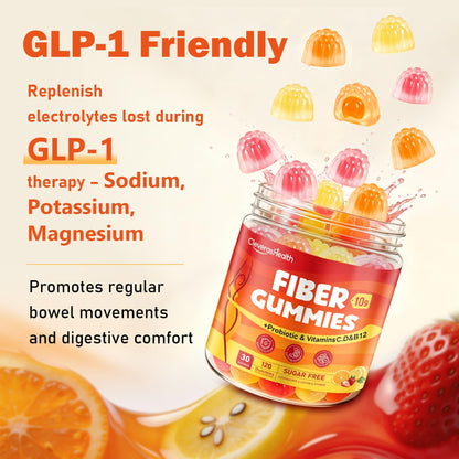 CleverasHealth 10G Fiber Gummies for Adults with 30 Billion CFU Probiotics,Vitamins C, D, B12,Electrolytes - Supports Digestive Health & Relieves Constipation and Bloating,Sugar Free - 120 Count