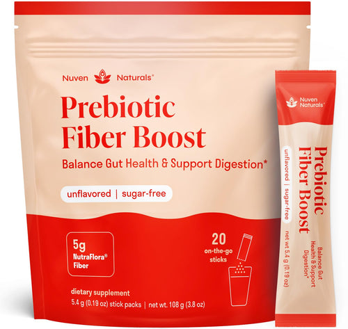 Nuven Naturals Prebiotic Fiber Powder - Unflavored & Sugar Free - Fiber Supplement to Support Digestive Regularity, Gut Health, Bloating & Immune Support - Soluble Prebiotic Powder Daily