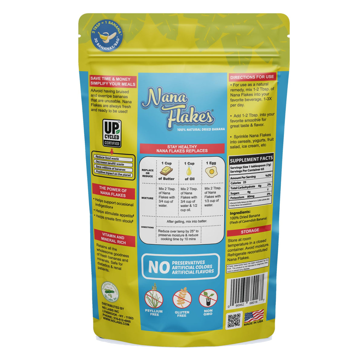 Nana Flakes 100% Pure Banana Flakes Food Powder - Natural - Great Source of Potassium & Fiber (Banana, One Pound Bag)