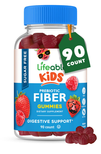 Lifeable Sugar Free Prebiotic Kids Fiber Gummies - 4g Fiber for Kids - Great Tasting Vegetarian Fiber Supplements for Kids - for Digestive Health - Fiber Gummies for Kids - 90 Probiotics Gummies