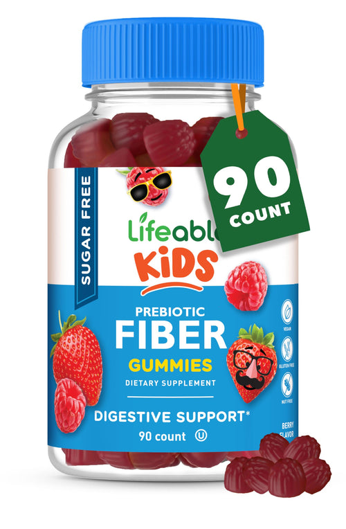 Lifeable Sugar Free Prebiotic Kids Fiber Gummies - 4g Fiber for Kids - Great Tasting Vegetarian Fiber Supplements for Kids - for Digestive Health - Fiber Gummies for Kids - 90 Probiotics Gummies