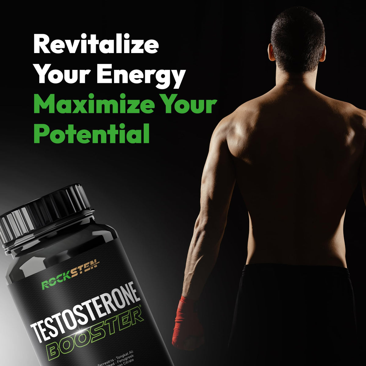 RockSten Testosterone Booster for Men - Tribulus, Tongkat Ali & Fenugreek - Stamina, Energy & Muscle Growth Support Supplement
