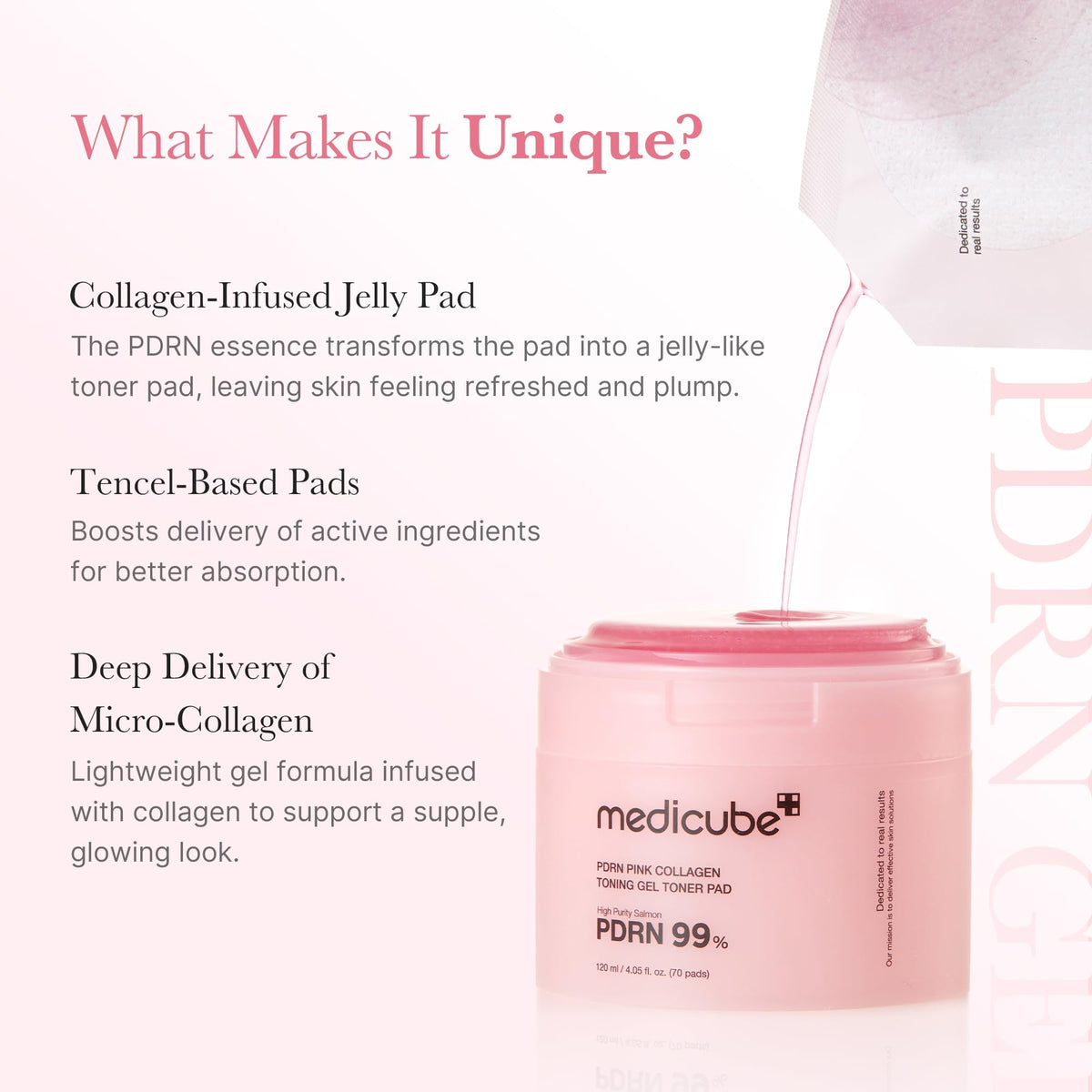 medicube Toner Pads Salmon DNA PDRN Pink Collagen Jelly Pad - Korean Gel Toner Pad - Niacinamide, Madecassoside, Retinol - Soothing, Radiance, Uneven Skin Tone - Korean Skin Care - 70 Pads (1 Pack)