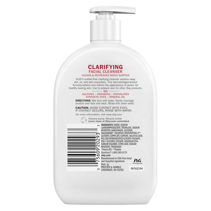 Olay Face Wash, Daily Facial Cleanser with Niacinamide, Peptides & Glycerin - Clarifying, Refreshes Skin Surface, Refines Appearance of Pores - Sulfate-Free, Paraben-Free, Oil-Free, 16 Oz