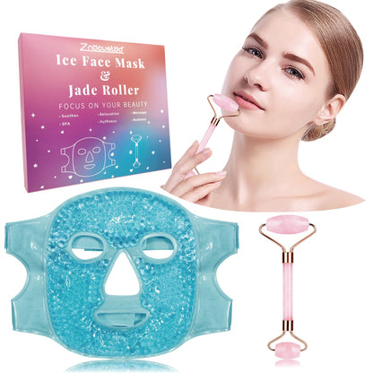 ZNÖCUETÖD 3-in-1 Face Sculpting Set - Ice Roller, Jade Roller & Cooling Gel Eye Mask Gift Set - For Puffiness, Wrinkles & Lifting