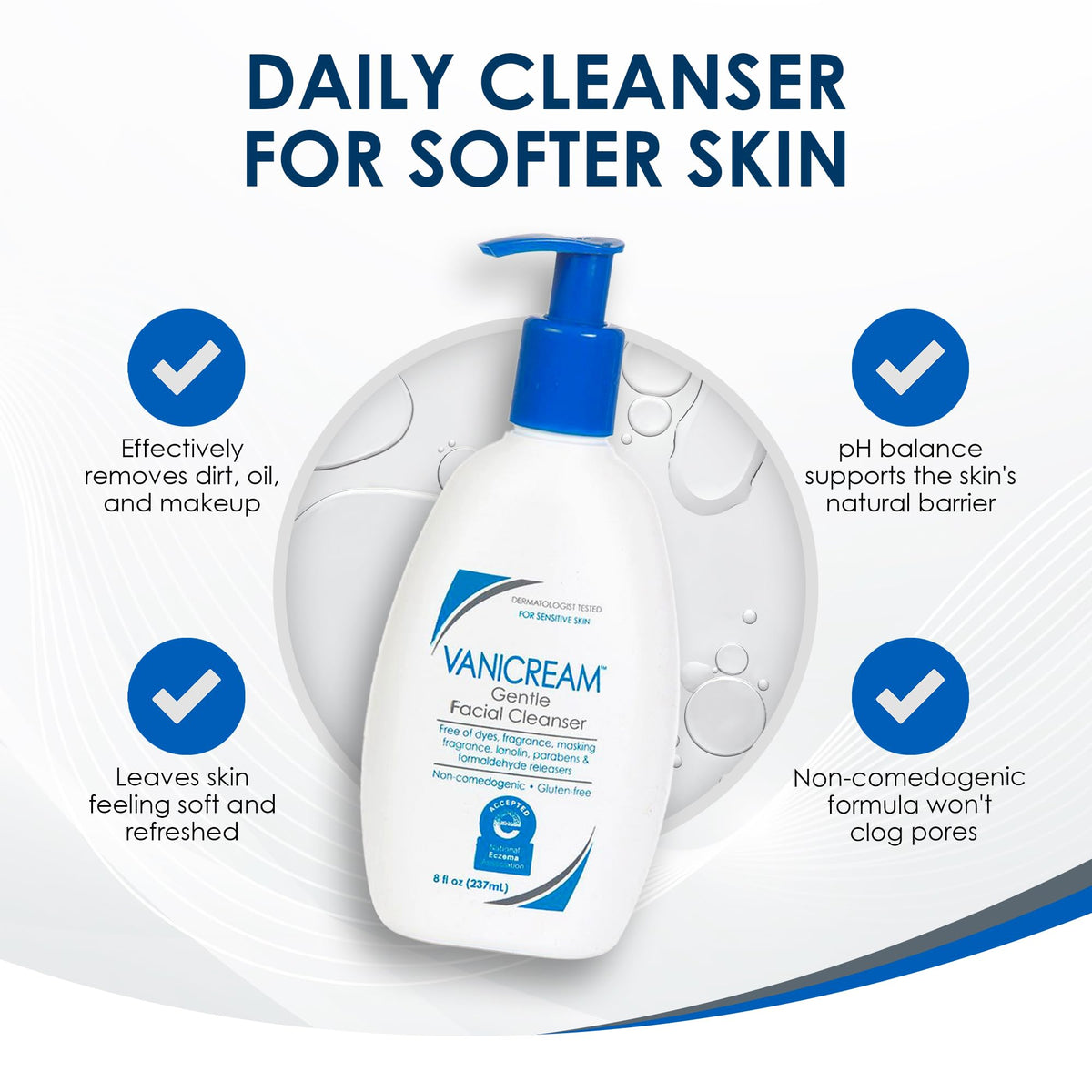 Vanicream Gentle Facial Cleanser with Pump Dispenser - 8 fl oz - Formulated Without Common Irritants for Those with Sensitive Skin