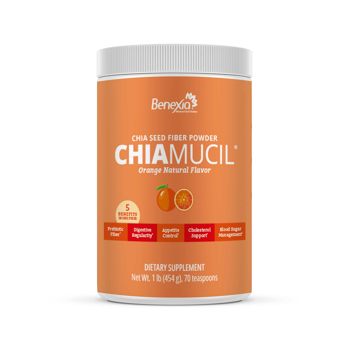 BENEXIA Chiamucil Prebiotic Chia & Inulin Fiber Powder, Orange, 35 Serv