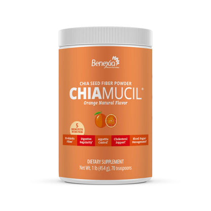 BENEXIA Chiamucil Prebiotic Chia & Inulin Fiber Powder, Orange, 35 Serv