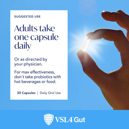 VSL4 Gut Daily Probiotics for Gut Health - 30B CFUs, Multi-Strain Digestive Support for Women & Men, Promotes Gut Balance & Regularity, Potent, Shelf-Stable Probiotic Supplement, 2 Pack (60 Capsules)