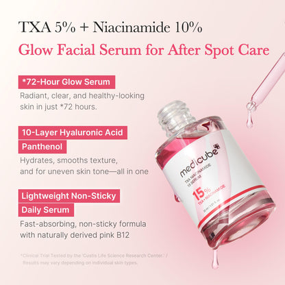 medicube TXA+Niacinamide 15% Glow Facial Serum for After Spot Care - All-in-One Daily Korean Skincare - Uneven Skin Tone, Texture, and Hydration Care - High-Potency Tranexamic Acid 5% - 1.01 fl.oz