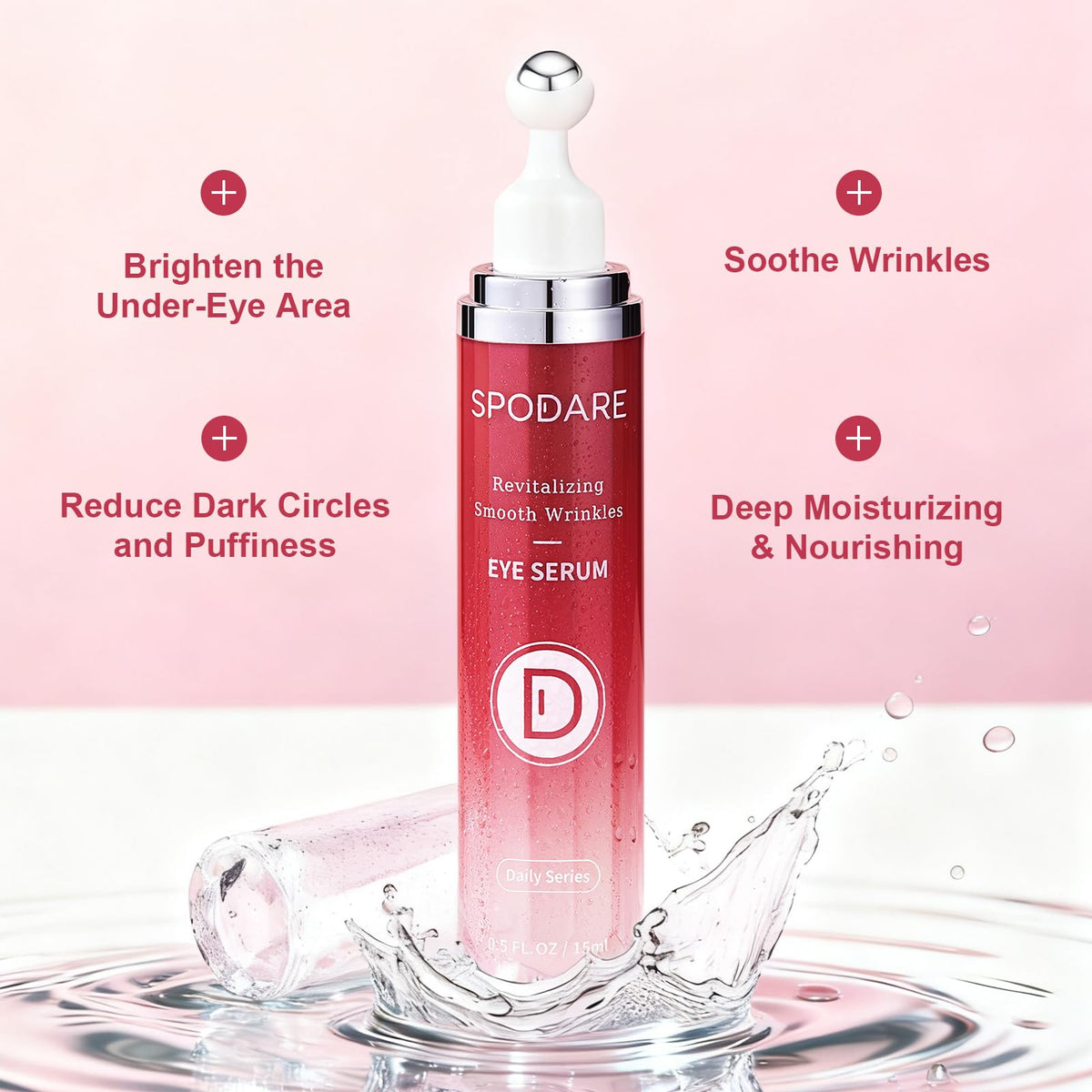 SPODARE Caffeine & Retinol Eye Serum with 360° Massage Ball - Under Eye Roller for Dark Circles, Puffiness & Wrinkles (0.5 fl. oz.)