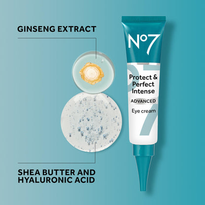 No7 Protect & Perfect Intense Advanced Eye Cream (0.5 fl oz) - Anti-Aging Treatment with Hyaluronic Acid & Shea Butter