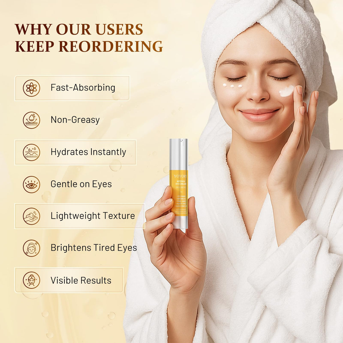 Rapid Retinol Eye Cream (0.67 fl oz) - Anti-Aging Treatment for Eye Bags, Dark Circles & Wrinkles - Hydrating Under Eye Moisturizer for Men & Women (Yellow Edition)