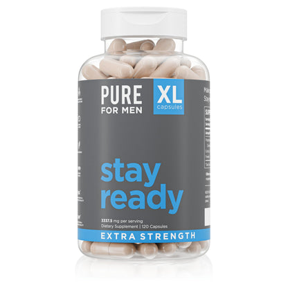 Pure for Men Stay Ready Fiber Extra Strength Supplement - Digestive Regularity - Bowel Movement & Gut Health Support - Vegan Cleanliness - Proprietary Formula - 120 Vegan XL Capsules