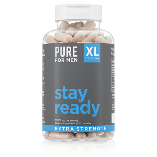 Pure for Men Stay Ready Fiber Extra Strength Supplement - Digestive Regularity - Bowel Movement & Gut Health Support - Vegan Cleanliness - Proprietary Formula - 120 Vegan XL Capsules