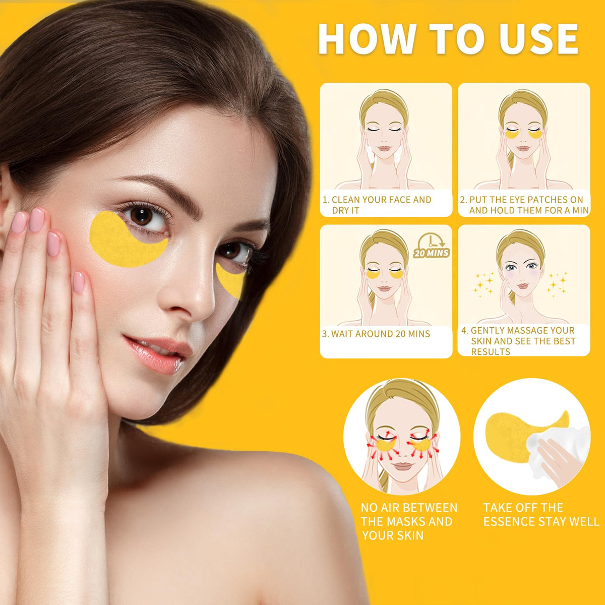 Qyiywim 24K Gold Under Eye Patches - 70 PCS Eye Gel Pads for Dark Circles, Puffiness & Eye Bags