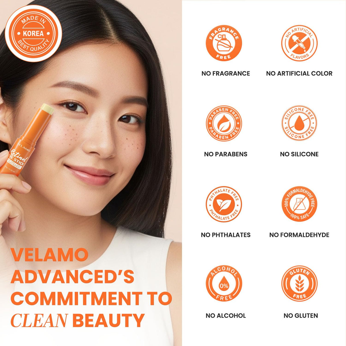 VELAMO ADVANCED Retinol Eye Stick Duo (2 Pcs) - Korean Upgraded Formula with Collagen, Niacinamide & Peptides (10g x 2)