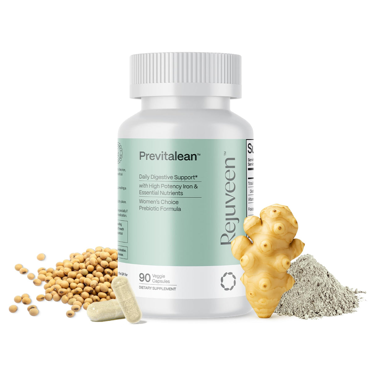 Rejuveen Previtalean - Prebiotic Fiber Supplement for Women - Supports Gut Health & Red Blood Cell Production - Contains Highly Bioavailable Iron, Folate & Vitamin B12 - 90 Ct, 30 Servings