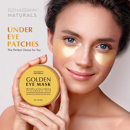 Enaskin Naturals 24K Gold Under Eye Patches (30 Pairs) - Gold Eye Gel Masks with Retinol, Collagen & Hyaluronic Acid for Dark Circles & Puffiness