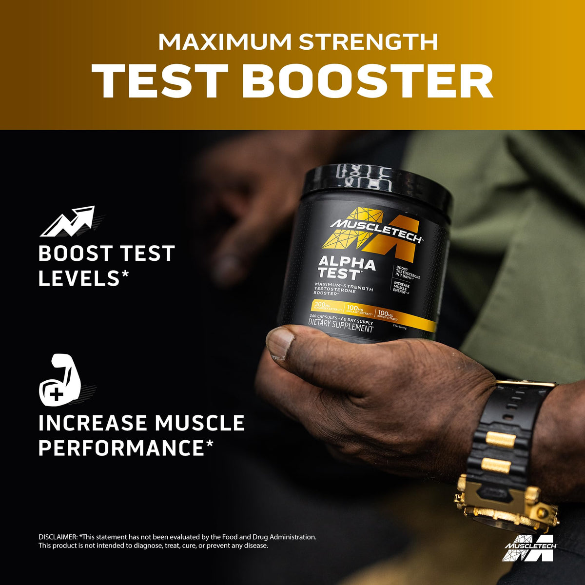 MuscleTech AlphaTest Testosterone Booster for Men - Tribulus & Boron T-Boost Supplement for Muscle Growth, Stamina & Energy - 240 Pills