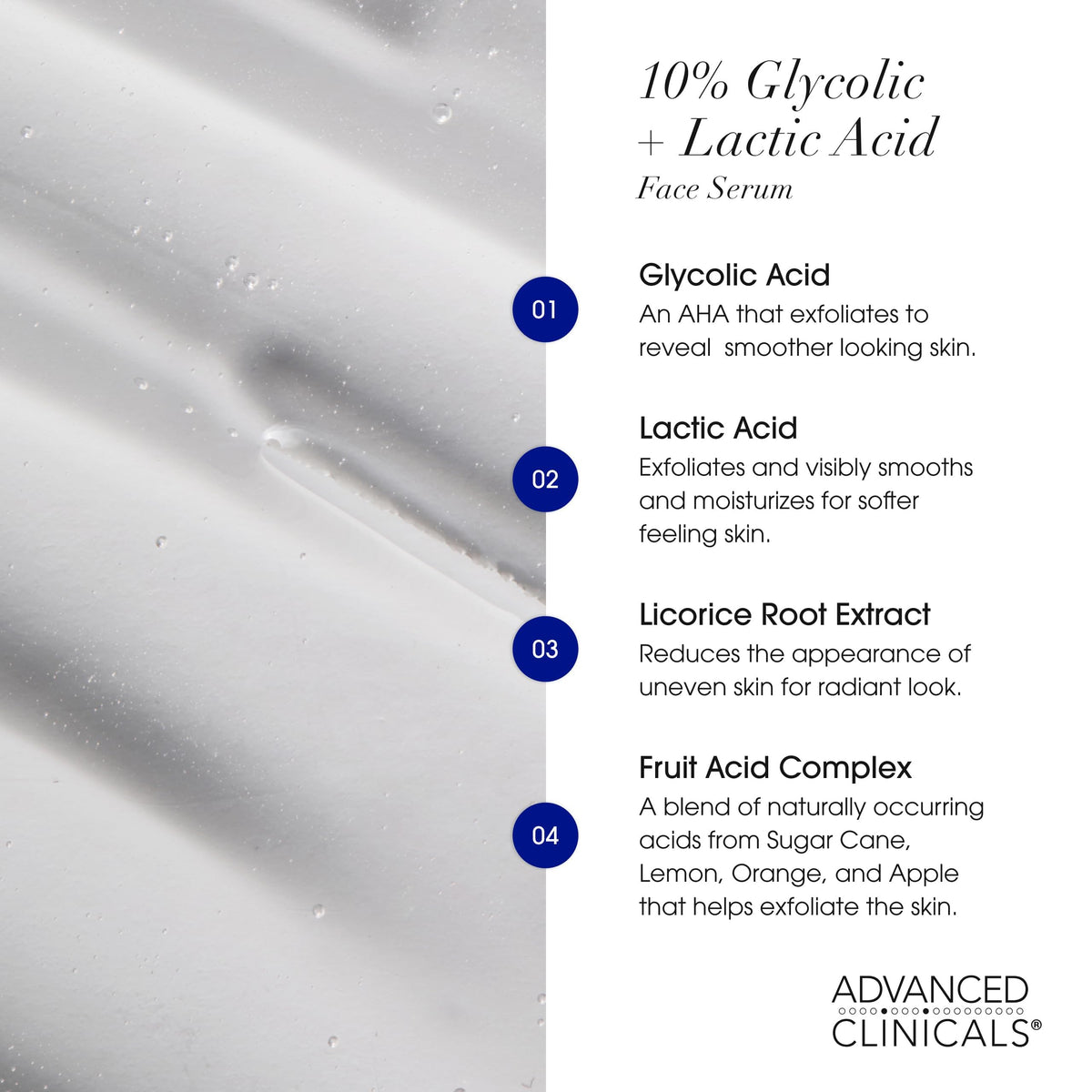 Advanced Clinicals 10% Glycolic Acid Serum - Triple Acid Exfoliant (52ml)