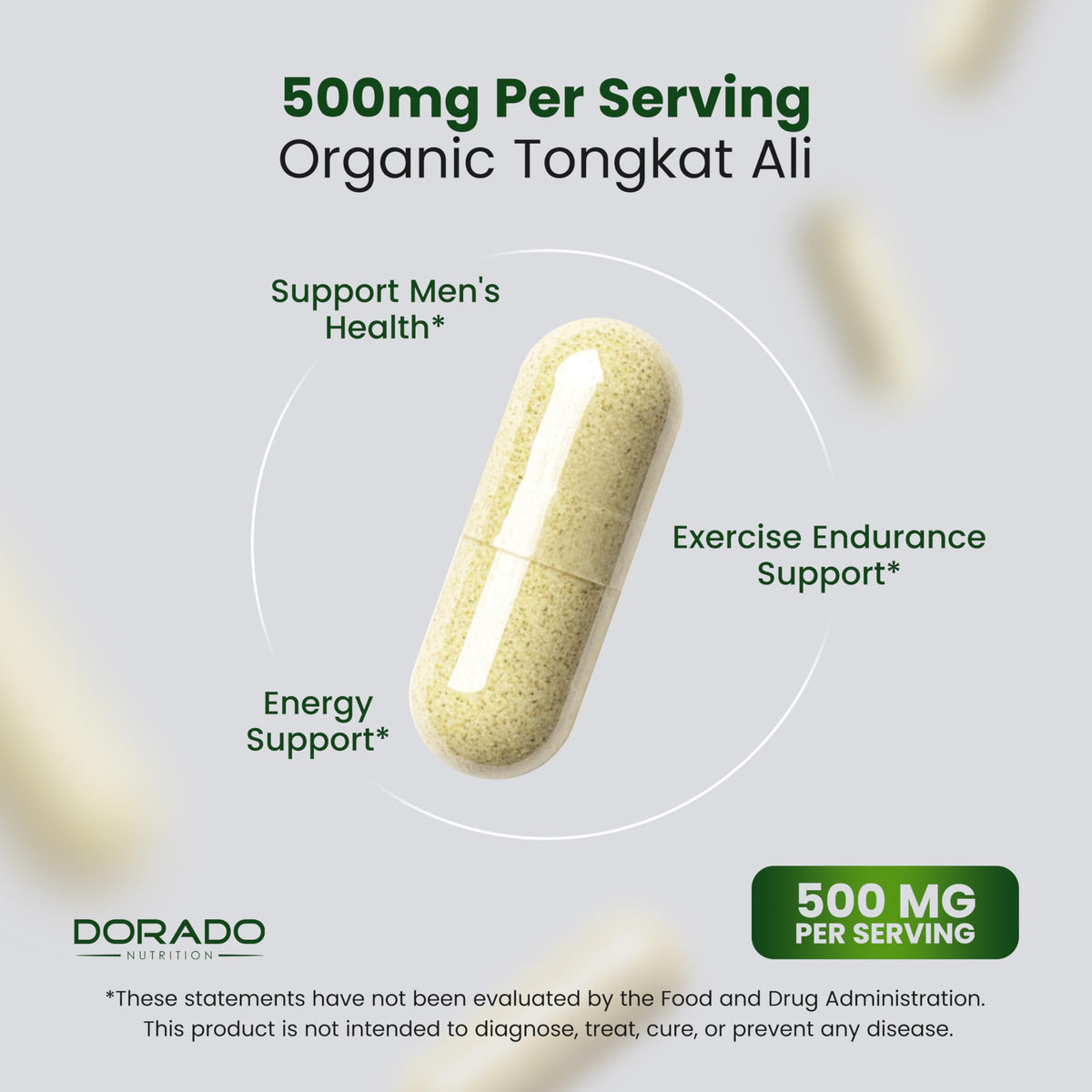 Organic Tongkat Ali 500mg for Men & Women - Longjack Root Extract for Energy, Muscle & Performance Support - Vegan, Non-GMO (60 Capsules)