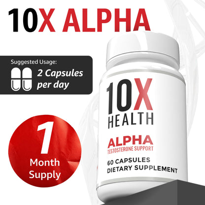10X Health Alpha Testosterone Supplement for Men - Tongkat Ali 1000mg Strength, Vitality & Muscle Growth 60 Capsules