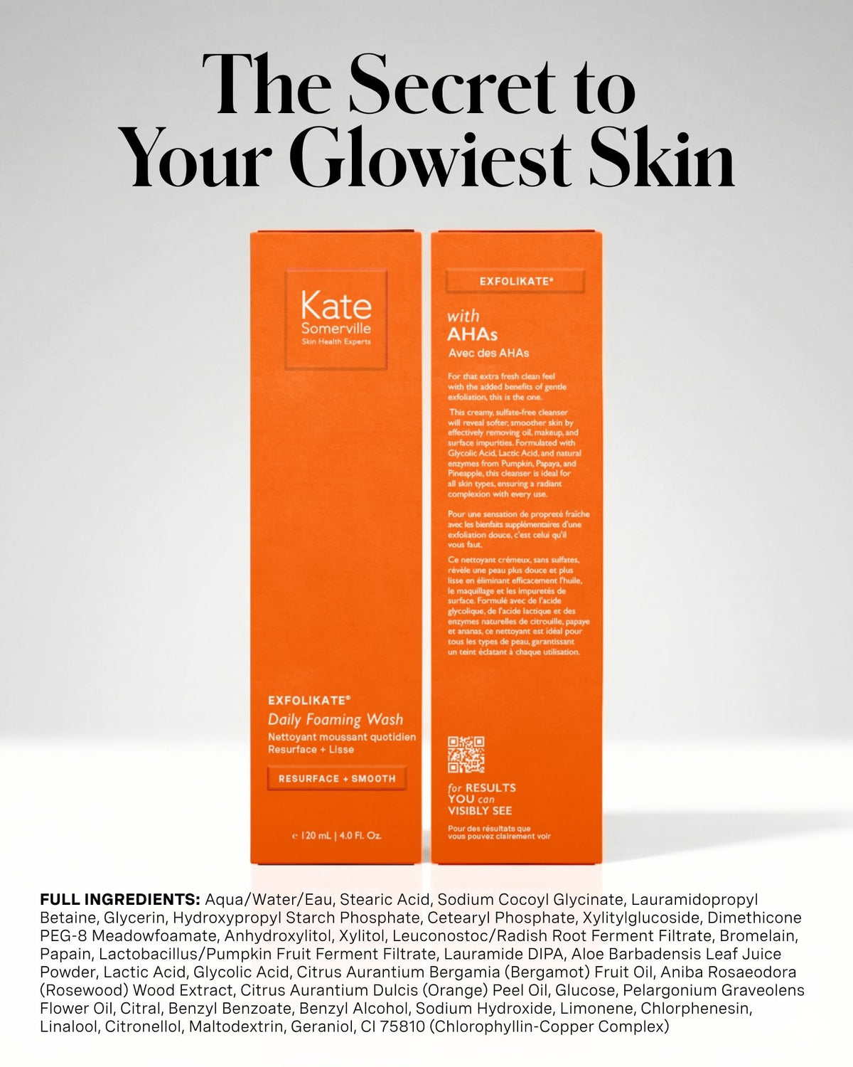 Kate Somerville ExfoliKate Cleanser - Daily Exfoliating Foaming Face Wash, Clinically Formulated Glycolic Acid and Lactic Acid Gentle Facial Scrub, 8 Fl Oz