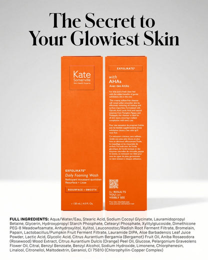 Kate Somerville ExfoliKate Cleanser - Daily Exfoliating Foaming Face Wash, Clinically Formulated Glycolic Acid and Lactic Acid Gentle Facial Scrub, 8 Fl Oz