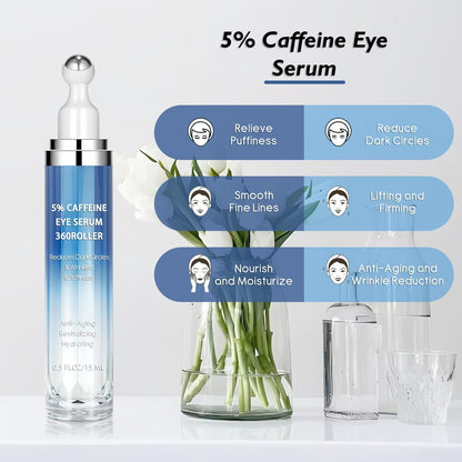Caffeine & Retinol Eye Cream with 360° Massage Roller (15ml)