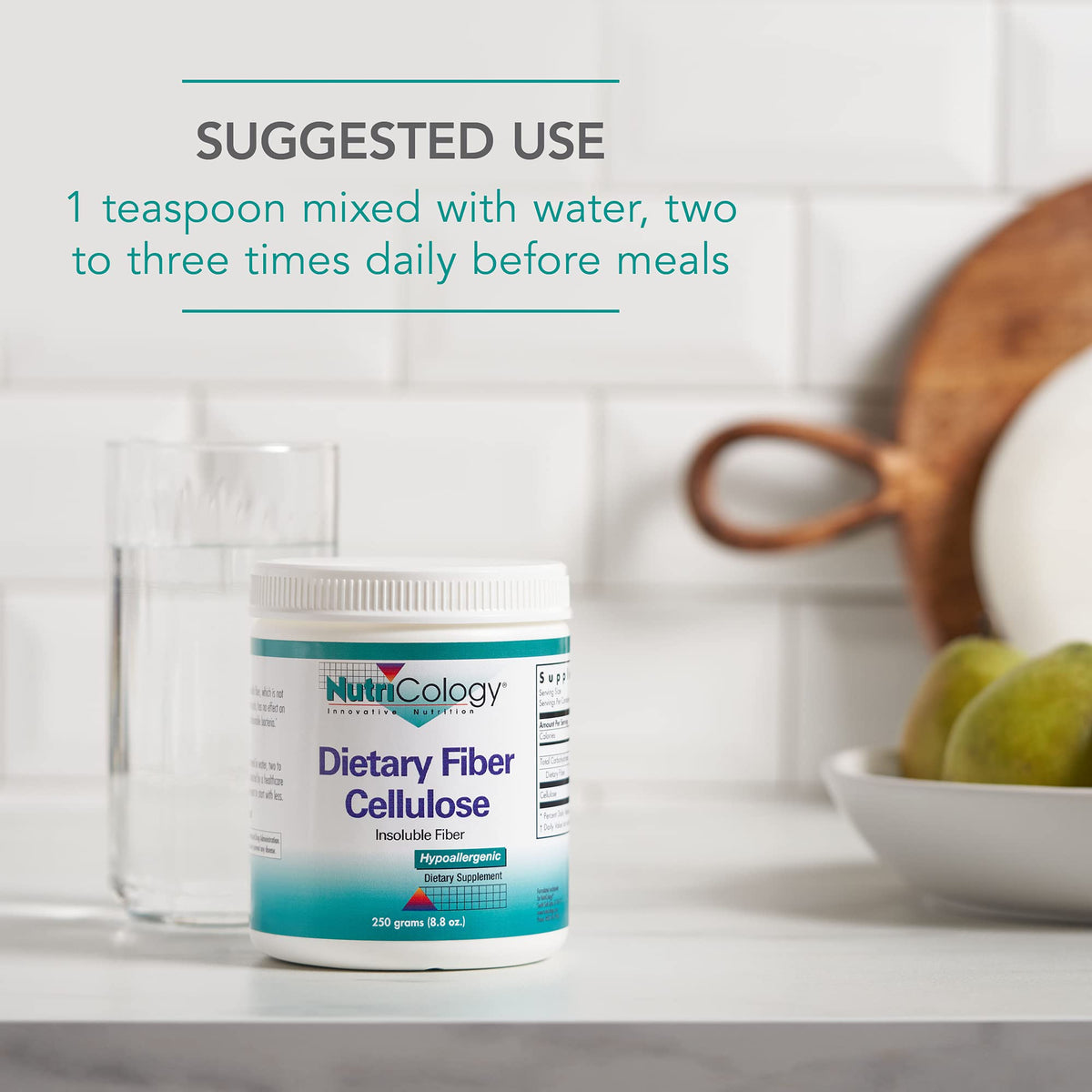 Nutricology Dietary Fiber Cellulose Powder - 250 g Insoluble Non-Fermentable Fiber - Microcrystalline Cellulose Supplement - Digestion & Bowel Motility Support - 125 Servings - 250 g