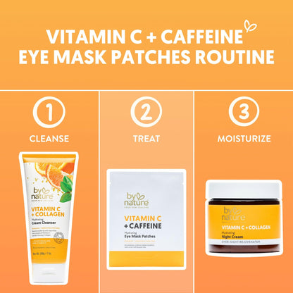 By Nature Vitamin C + Caffeine Hydrating Under Eye Mask Patches for Dark Circles & Puffiness - Energizing Brightening Eye Patches Skincare - 5 Pairs