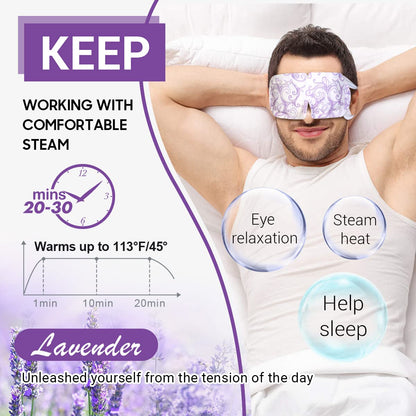 16-Pack Lavender Steam Eye Masks - Self-Heating Warm Compress for Dry Eyes, Tired Eyes & Dark Circles - Disposable Heated Sleep Mask & Travel Essentials