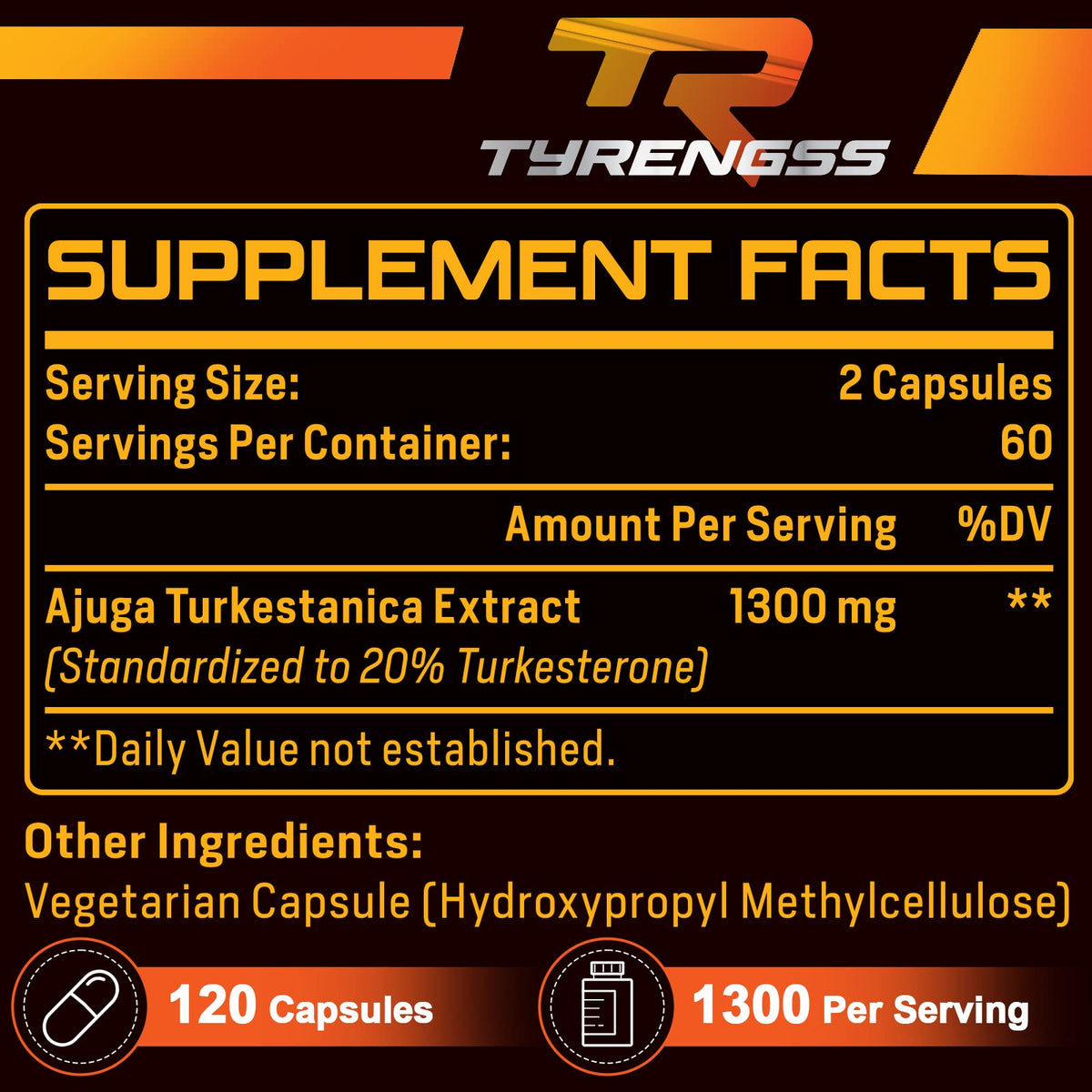 TyRengss Turkesterone 1300mg Testosterone Booster for Men - Ajuga Turkestanica Extract (20%) for Muscle Mass & Athletic Performance - 240 Capsules