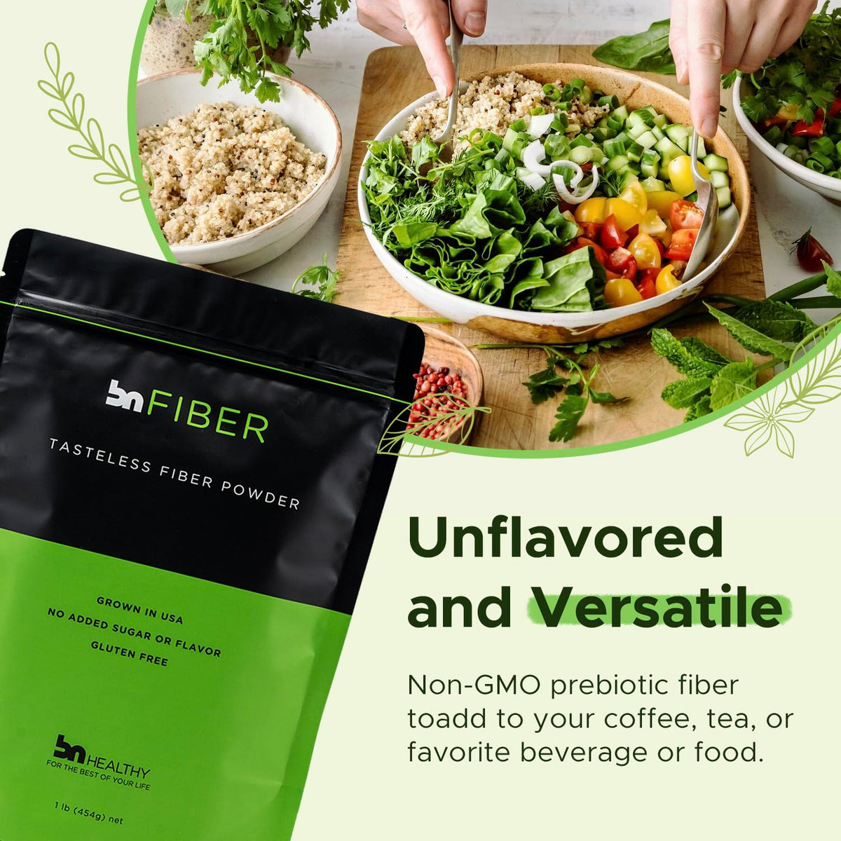 BNHealthy Fiber Powder 450g - Soluble Corn Fiber Supplement for Digestive Health, Tasteless and Sugar Free, Dissolves in Hot or Cold Drinks, Gluten Free, Vegan, Non-GMO, 90 Servings