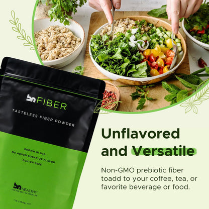BNHealthy Fiber Powder 450g - Soluble Corn Fiber Supplement for Digestive Health, Tasteless and Sugar Free, Dissolves in Hot or Cold Drinks, Gluten Free, Vegan, Non-GMO, 90 Servings