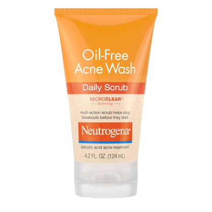 Neutrogena Oil-Free Acne Face Wash with 2% Salicylic Acid, Daily Exfoliating Scrub & Acne Treatment for Oily, Acne-Prone Skin, Clears Breakouts & Blackheads, 4.2 fl. oz