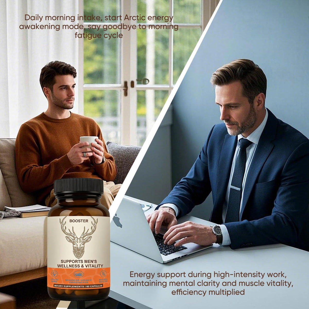 Men’s Vitality Supplement Arctic Herbal & Reindeer Nutrient Blend - Energy, Endurance & Wellness Support - 60 Capsules