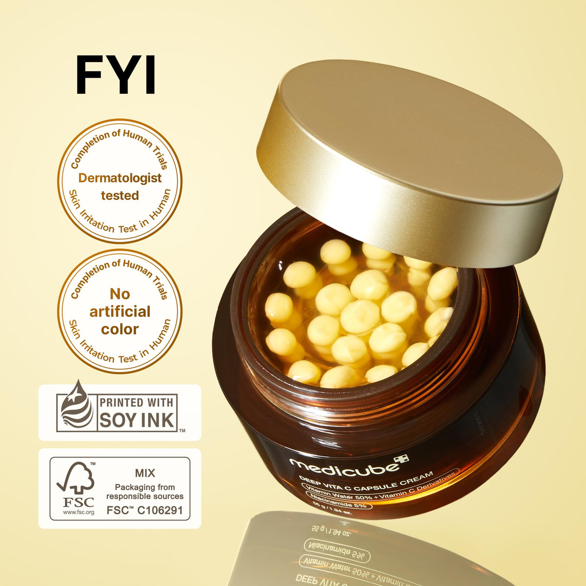 medicube Capsule Cream with Deep Vitamin C - Liposome Vitamin C Golden Capsule for Radiance & Firm-Looking Skin - Hydrating Glow Gel Texture - Korean Skincare, 1.94 oz