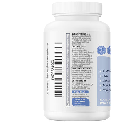 Micro Ingredients Psyllium Husk Fiber Capsules 5-in-1, 240 Vegetarian Capsules - Soluble Fiber Supplement for Digestive Support* - Probiotics, Prebiotics, Postbiotics & Digestive Enzymes - Non-GMO
